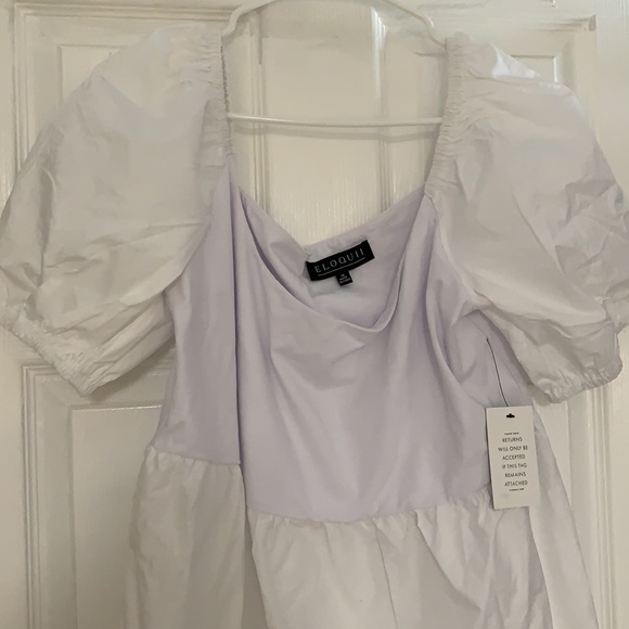 Eloquii white puff sleeve mini babydoll NWOT - Picture 2 of 9